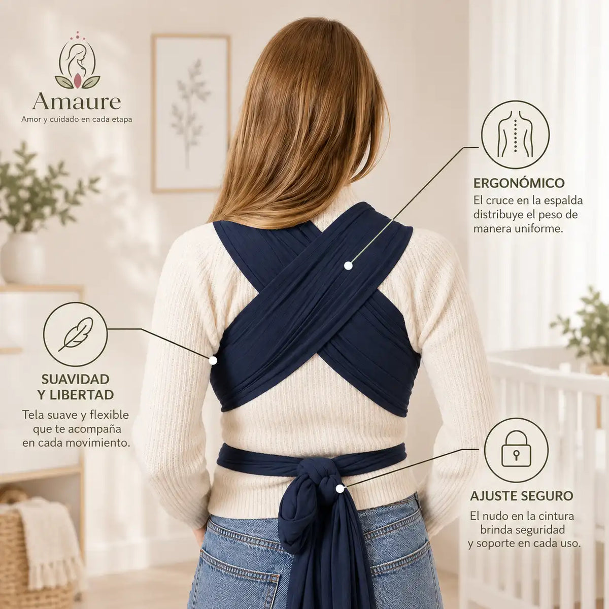 Fular Ergonómico Amaure® cuida tu espalda  y la postura de tu Bebe