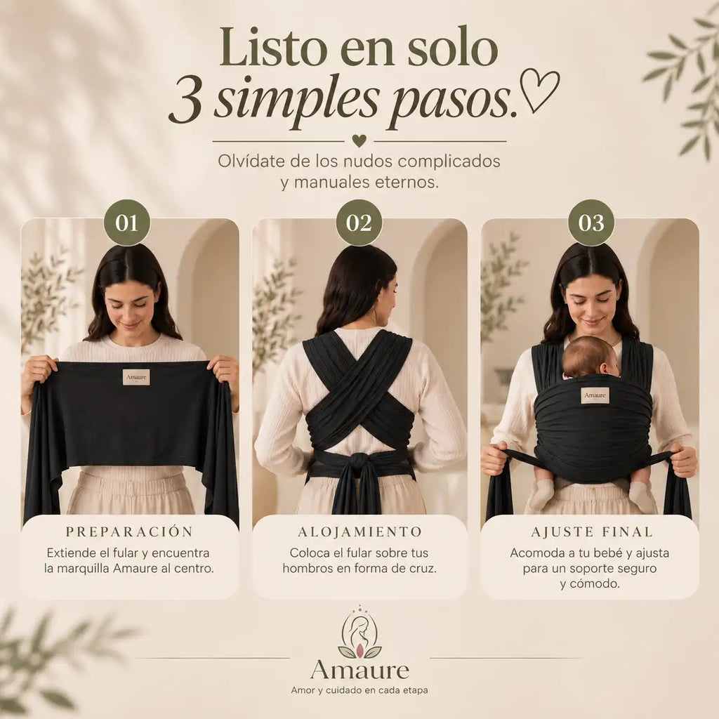 Fular Ergonómico Amaure® cuida tu espalda  y la postura de tu Bebe