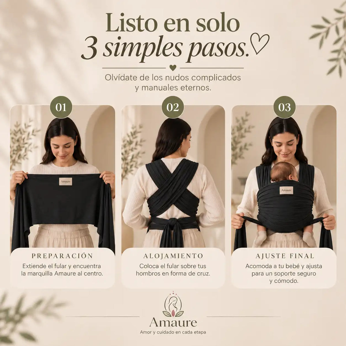 Fular Ergonómico Amaure® cuida tu espalda  y la postura de tu Bebe
