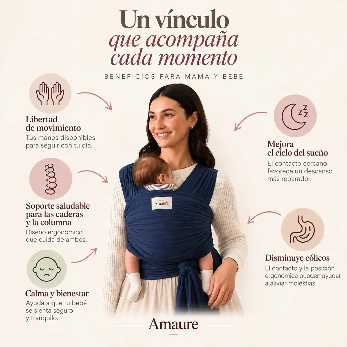 Fular Ergonómico Amaure® cuida tu espalda  y la postura de tu Bebe